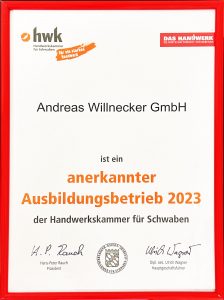 willnecker urkunde hwk ausbildungsbetrieb